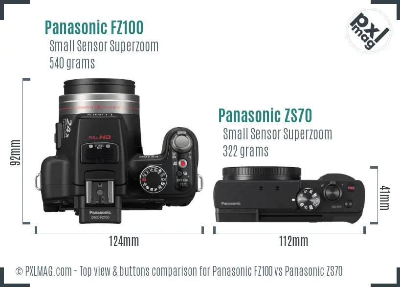 Panasonic FZ100 vs Panasonic ZS70 top view buttons comparison