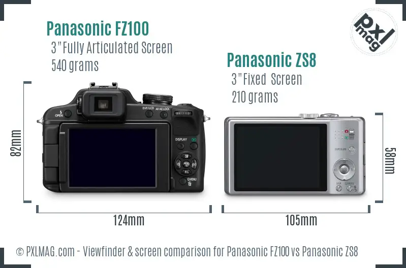 Panasonic FZ100 vs Panasonic ZS8 Screen and Viewfinder comparison