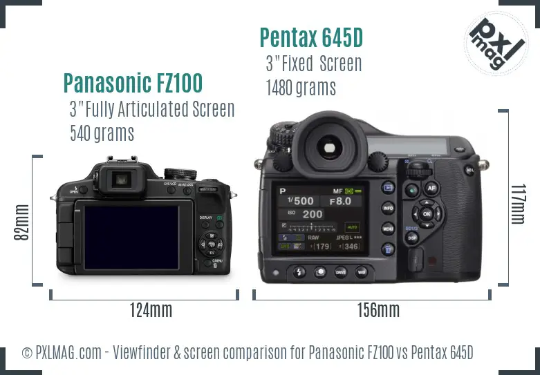 Panasonic FZ100 vs Pentax 645D Screen and Viewfinder comparison