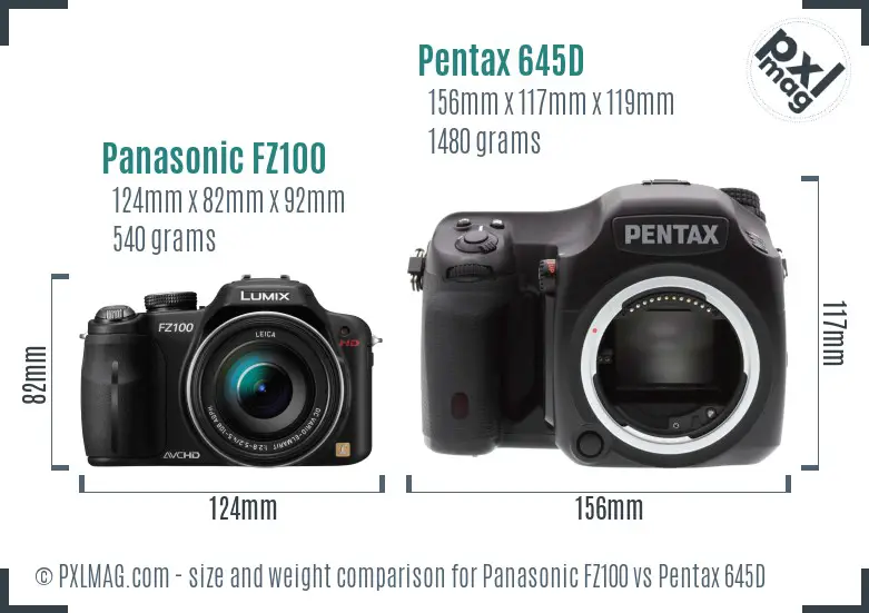 Panasonic FZ100 vs Pentax 645D size comparison