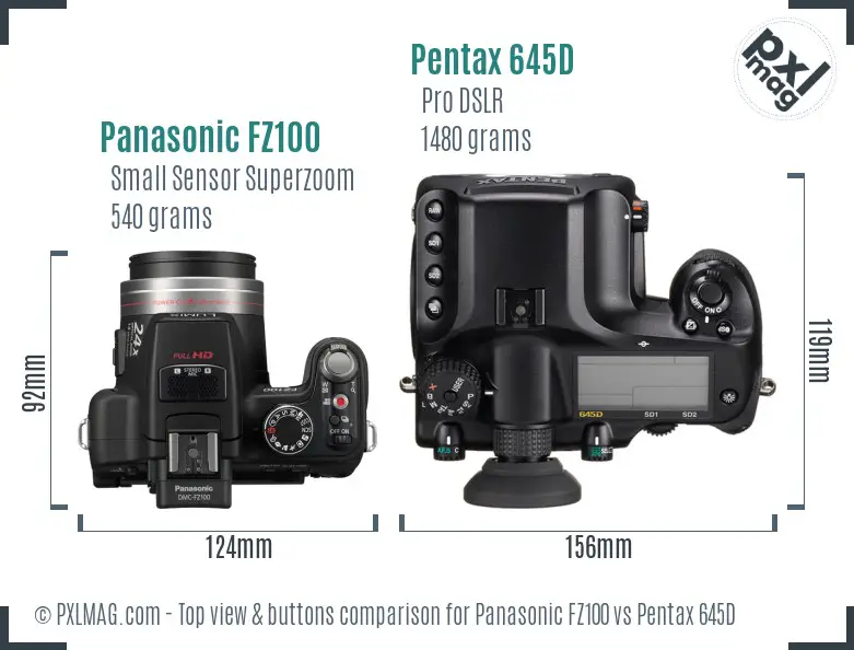 Panasonic FZ100 vs Pentax 645D top view buttons comparison