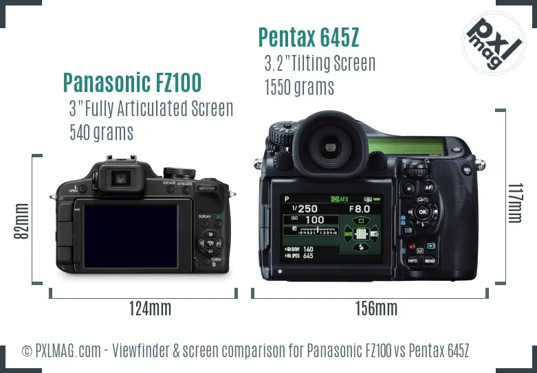 Panasonic FZ100 vs Pentax 645Z Screen and Viewfinder comparison