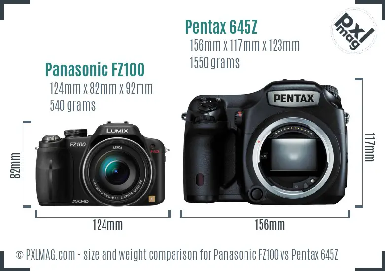 Panasonic FZ100 vs Pentax 645Z size comparison