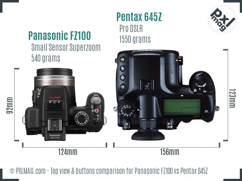 Panasonic FZ100 vs Pentax 645Z top view buttons comparison
