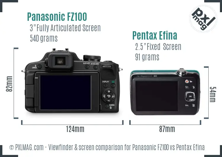 Panasonic FZ100 vs Pentax Efina Screen and Viewfinder comparison