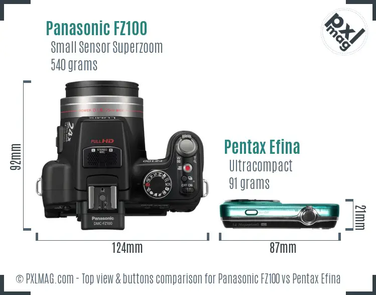 Panasonic FZ100 vs Pentax Efina top view buttons comparison