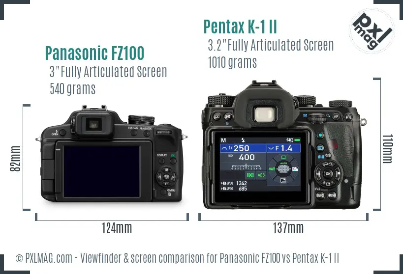 Panasonic FZ100 vs Pentax K-1 II Screen and Viewfinder comparison