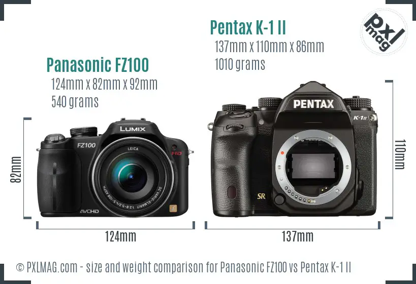 Panasonic FZ100 vs Pentax K-1 II size comparison