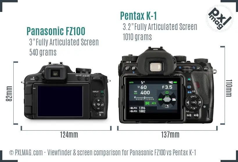 Panasonic FZ100 vs Pentax K-1 Screen and Viewfinder comparison