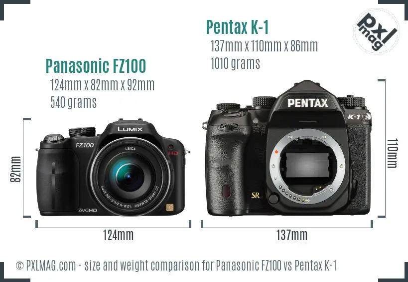 Panasonic FZ100 vs Pentax K-1 size comparison