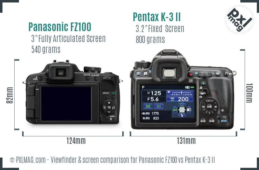 Panasonic FZ100 vs Pentax K-3 II Screen and Viewfinder comparison