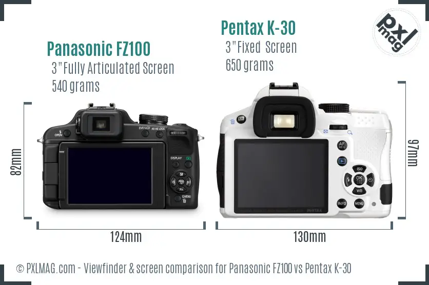 Panasonic FZ100 vs Pentax K-30 Screen and Viewfinder comparison