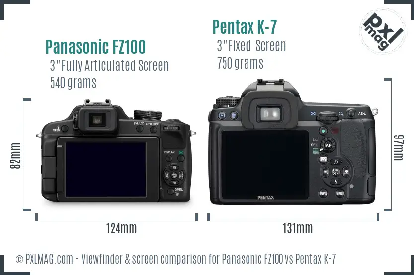 Panasonic FZ100 vs Pentax K-7 Screen and Viewfinder comparison