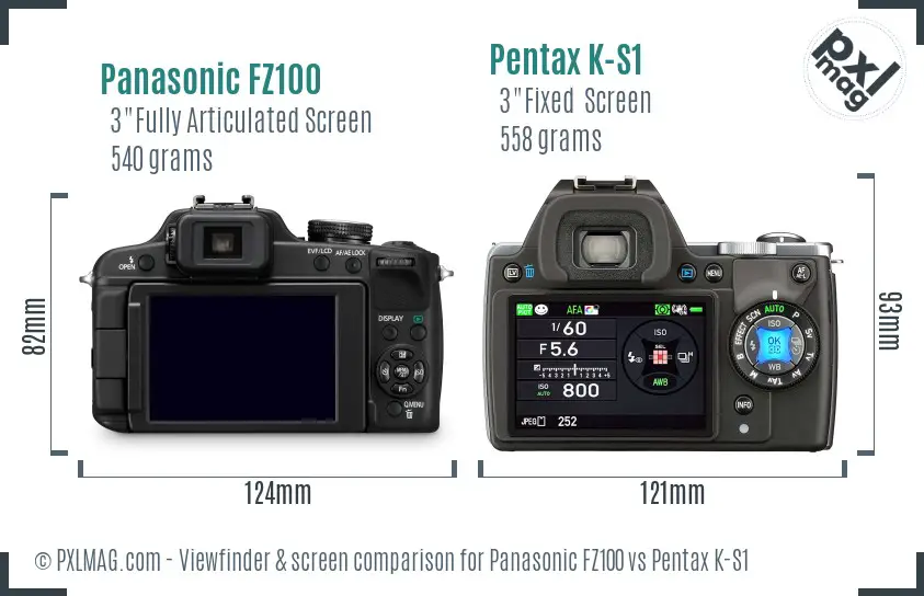 Panasonic FZ100 vs Pentax K-S1 Screen and Viewfinder comparison
