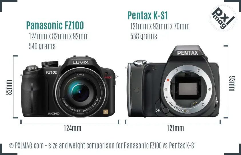 Panasonic FZ100 vs Pentax K-S1 size comparison