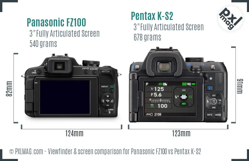Panasonic FZ100 vs Pentax K-S2 Screen and Viewfinder comparison