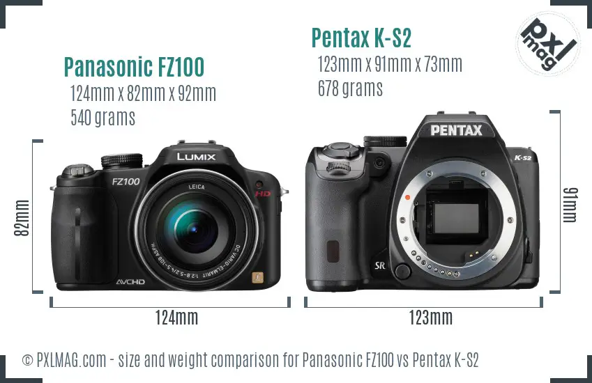 Panasonic FZ100 vs Pentax K-S2 size comparison