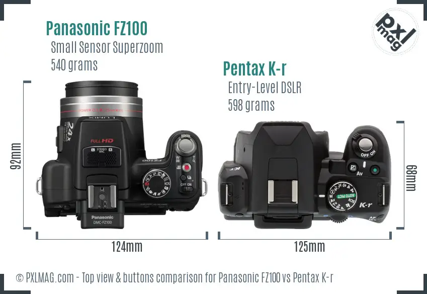 Panasonic FZ100 vs Pentax K-r top view buttons comparison
