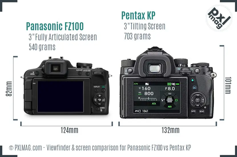 Panasonic FZ100 vs Pentax KP Screen and Viewfinder comparison