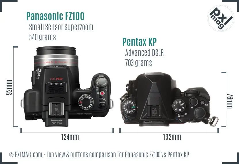 Panasonic FZ100 vs Pentax KP top view buttons comparison