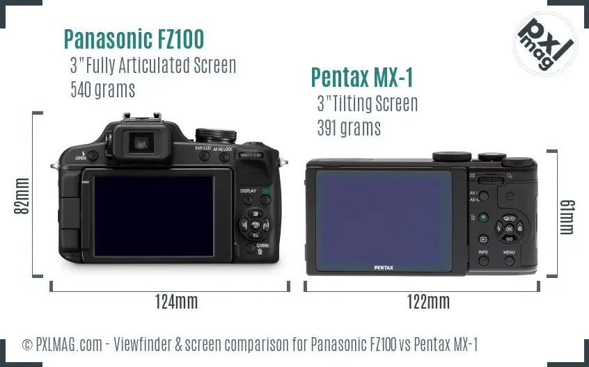 Panasonic FZ100 vs Pentax MX-1 Screen and Viewfinder comparison