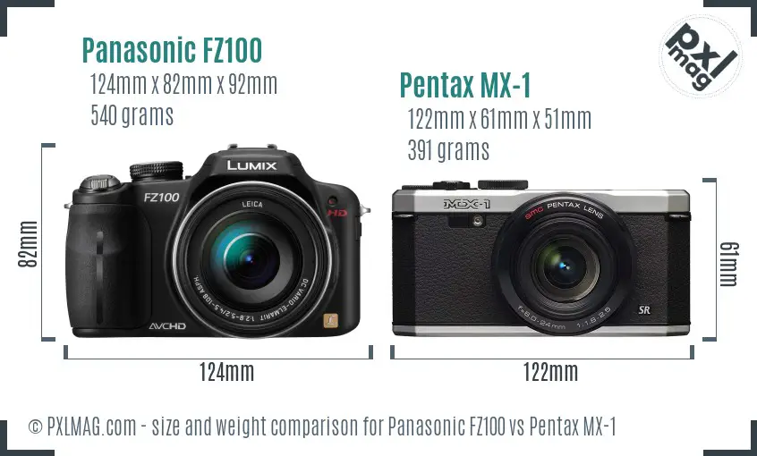 Panasonic FZ100 vs Pentax MX-1 size comparison