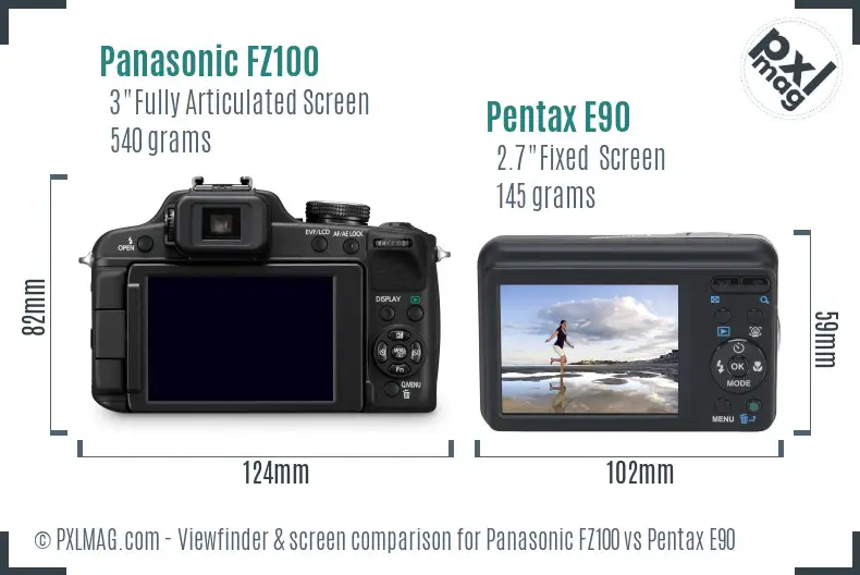 Panasonic FZ100 vs Pentax E90 Screen and Viewfinder comparison