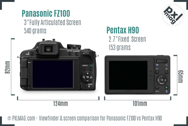 Panasonic FZ100 vs Pentax H90 Screen and Viewfinder comparison