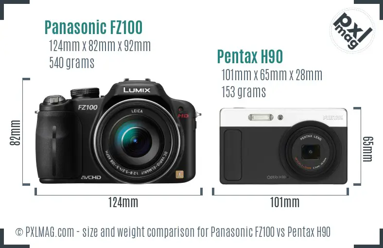 Panasonic FZ100 vs Pentax H90 size comparison