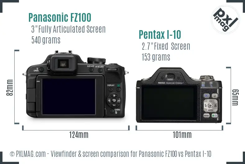 Panasonic FZ100 vs Pentax I-10 Screen and Viewfinder comparison