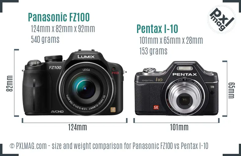Panasonic FZ100 vs Pentax I-10 size comparison