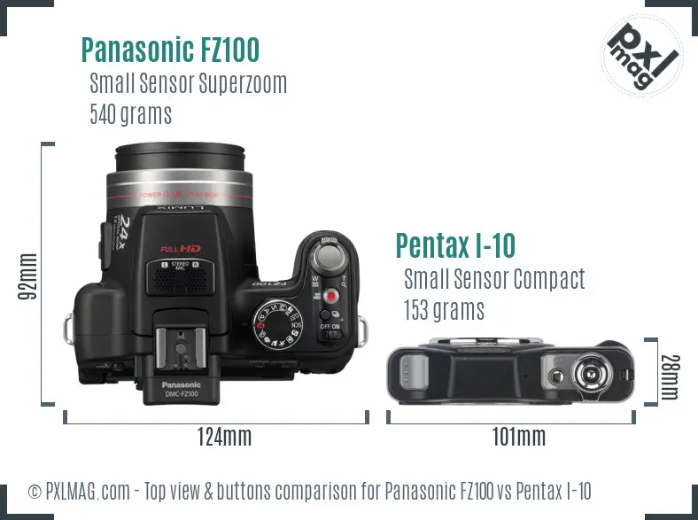 Panasonic FZ100 vs Pentax I-10 top view buttons comparison