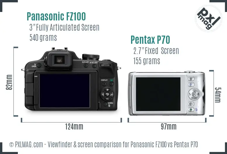 Panasonic FZ100 vs Pentax P70 Screen and Viewfinder comparison