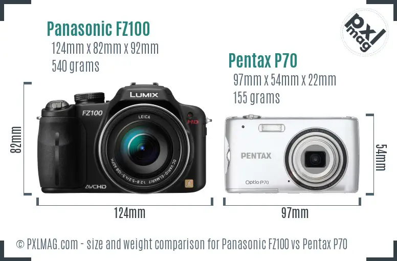Panasonic FZ100 vs Pentax P70 size comparison