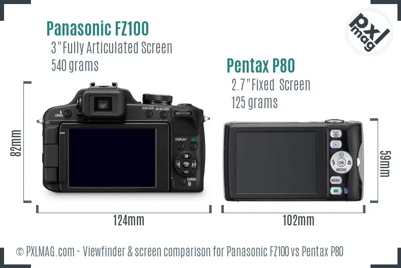 Panasonic FZ100 vs Pentax P80 Screen and Viewfinder comparison
