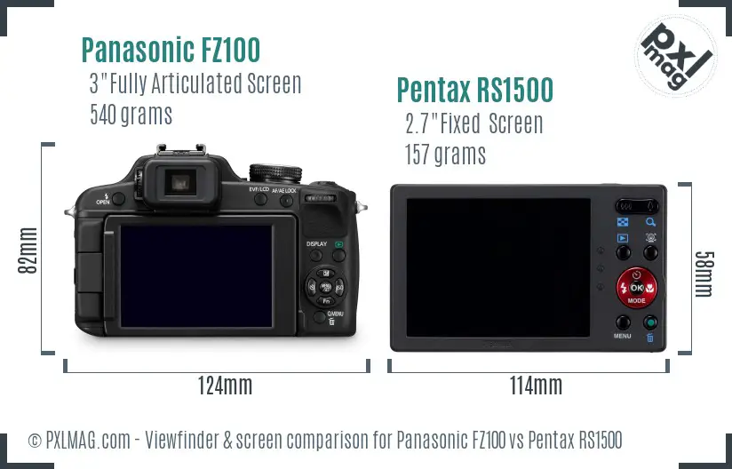 Panasonic FZ100 vs Pentax RS1500 Screen and Viewfinder comparison