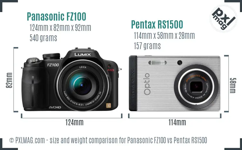 Panasonic FZ100 vs Pentax RS1500 size comparison