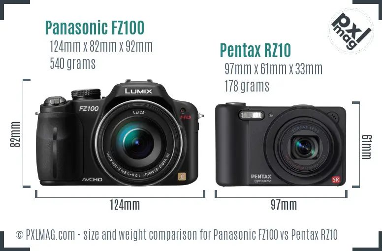 Panasonic FZ100 vs Pentax RZ10 size comparison