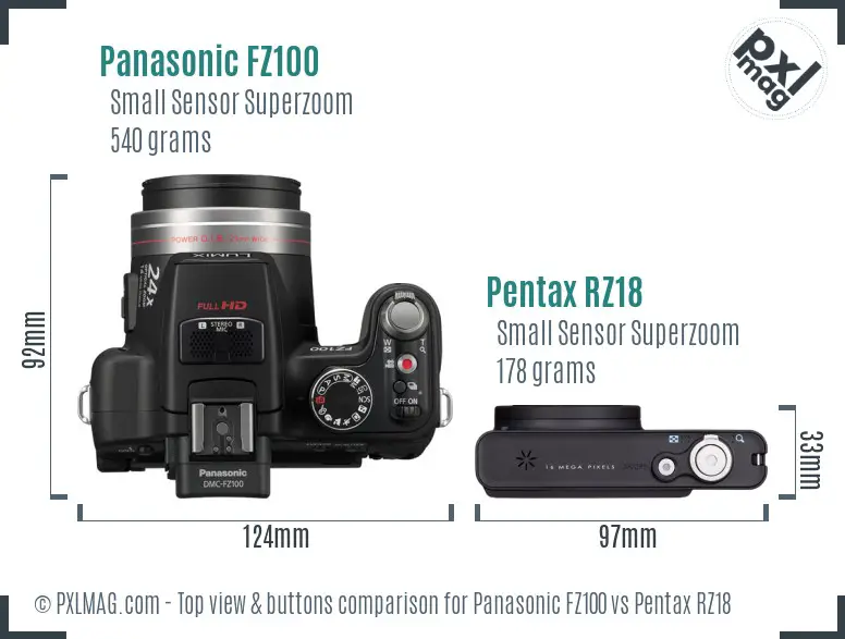Panasonic FZ100 vs Pentax RZ18 top view buttons comparison