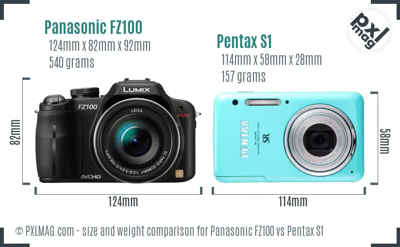 Panasonic FZ100 vs Pentax S1 size comparison
