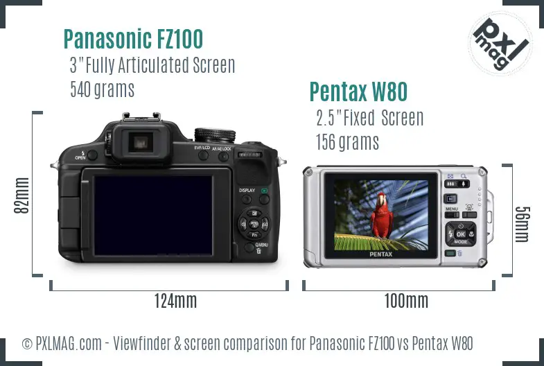 Panasonic FZ100 vs Pentax W80 Screen and Viewfinder comparison