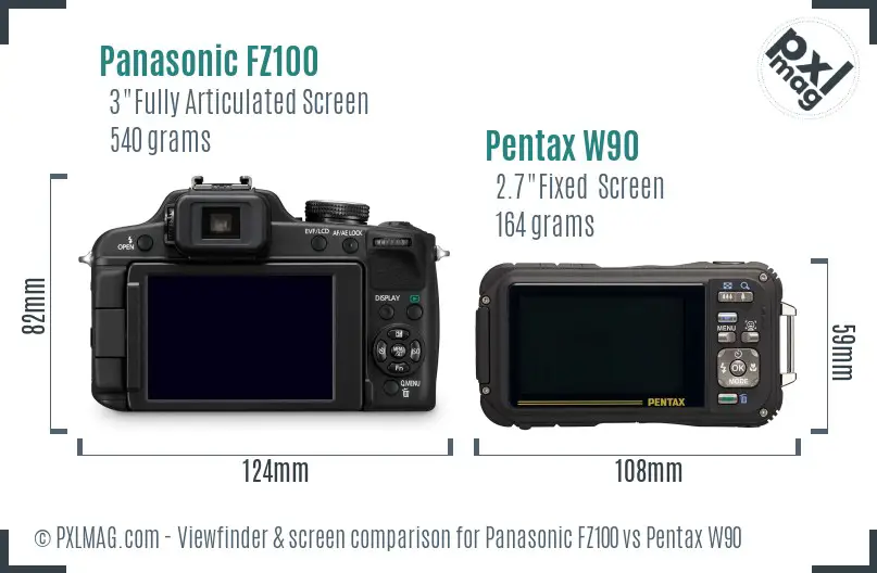 Panasonic FZ100 vs Pentax W90 Screen and Viewfinder comparison