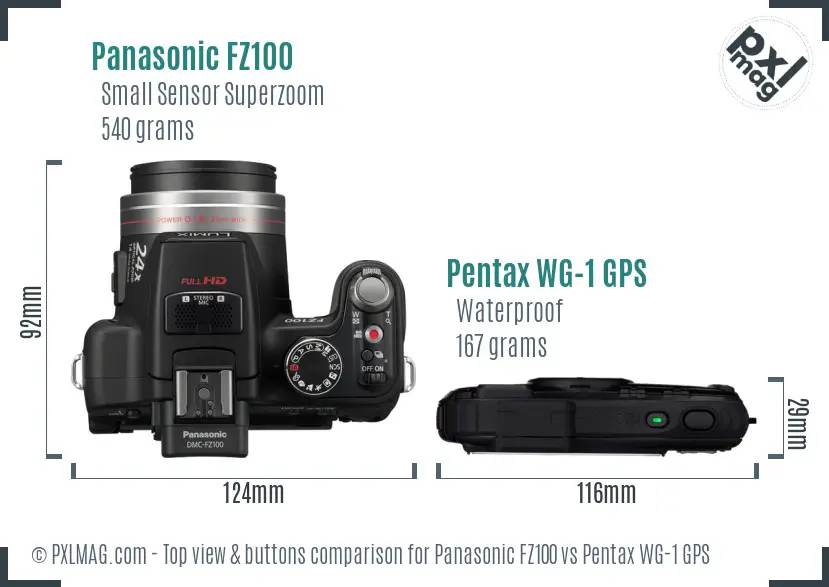 Panasonic FZ100 vs Pentax WG-1 GPS top view buttons comparison