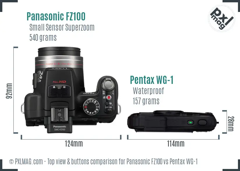 Panasonic FZ100 vs Pentax WG-1 top view buttons comparison