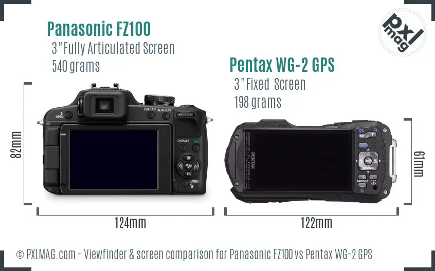 Panasonic FZ100 vs Pentax WG-2 GPS Screen and Viewfinder comparison