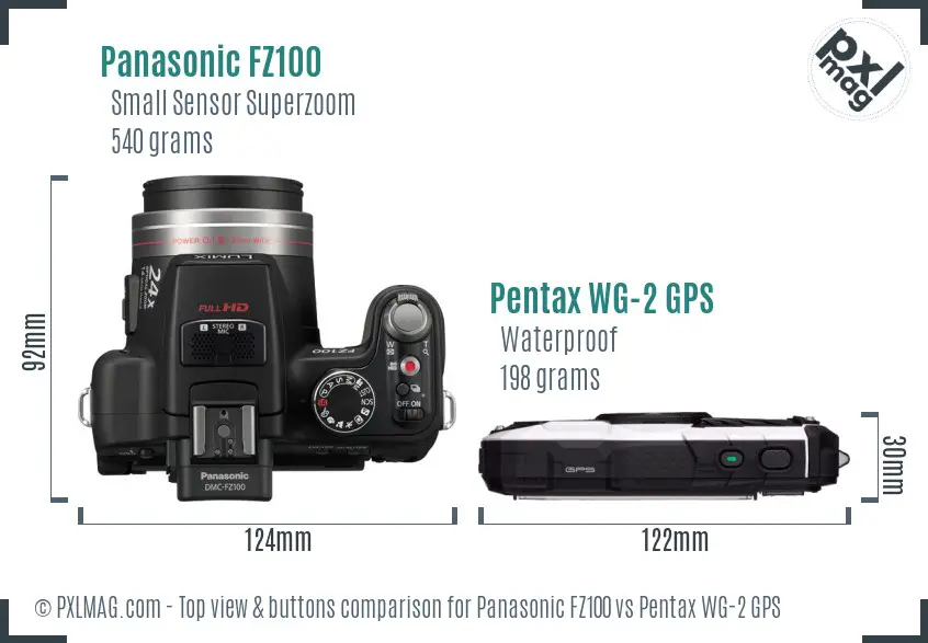 Panasonic FZ100 vs Pentax WG-2 GPS top view buttons comparison