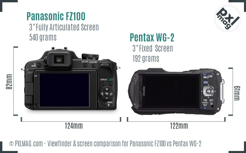 Panasonic FZ100 vs Pentax WG-2 Screen and Viewfinder comparison