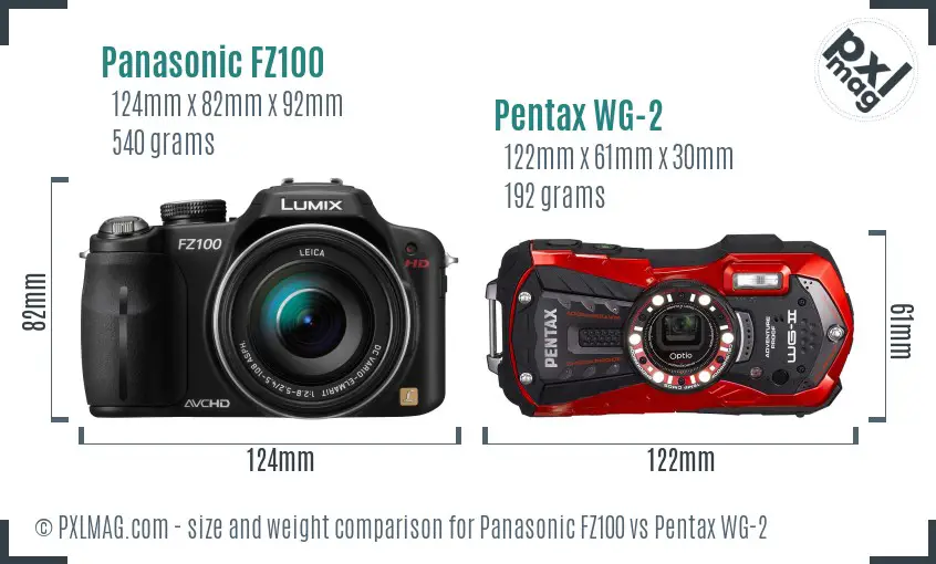 Panasonic FZ100 vs Pentax WG-2 size comparison