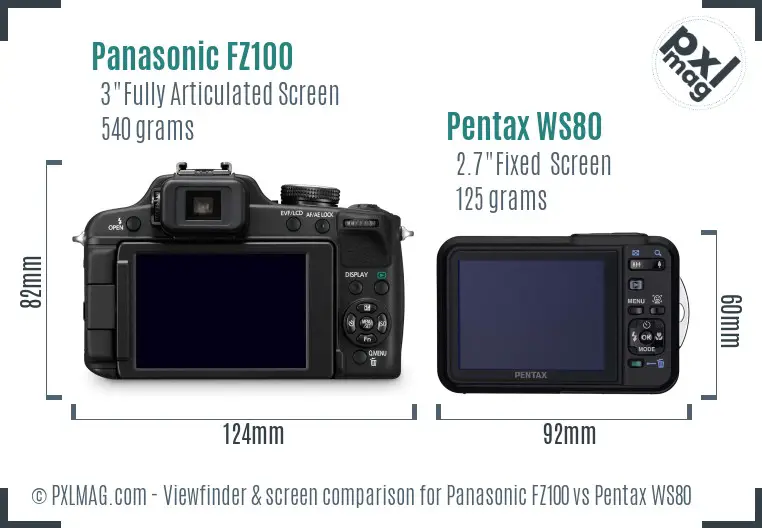 Panasonic FZ100 vs Pentax WS80 Screen and Viewfinder comparison