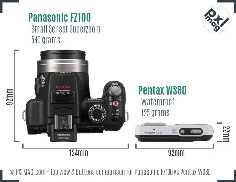 Panasonic FZ100 vs Pentax WS80 top view buttons comparison